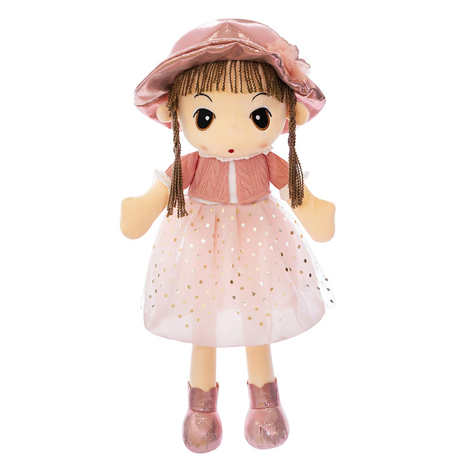 Moonlove Baby Girls Cuddly Soft Doll Toy Princess Fluffy Lovely Rag Doll with Dress Hat Height 45cm Cute Soft Toys for Kids Companion Toy Decoration Collection for Toddler Girls