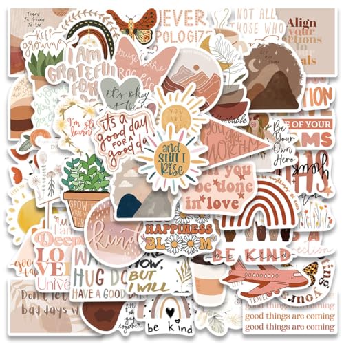 JYNXOR 50 Pezzi Boho Stickers, adesivi motivazionali citazioni ispiratrici per bambini, ragazzi e adulti, adesivi in vinile impermeabile per bottiglie d'acqua, computer portatili, libri, scrapbooking