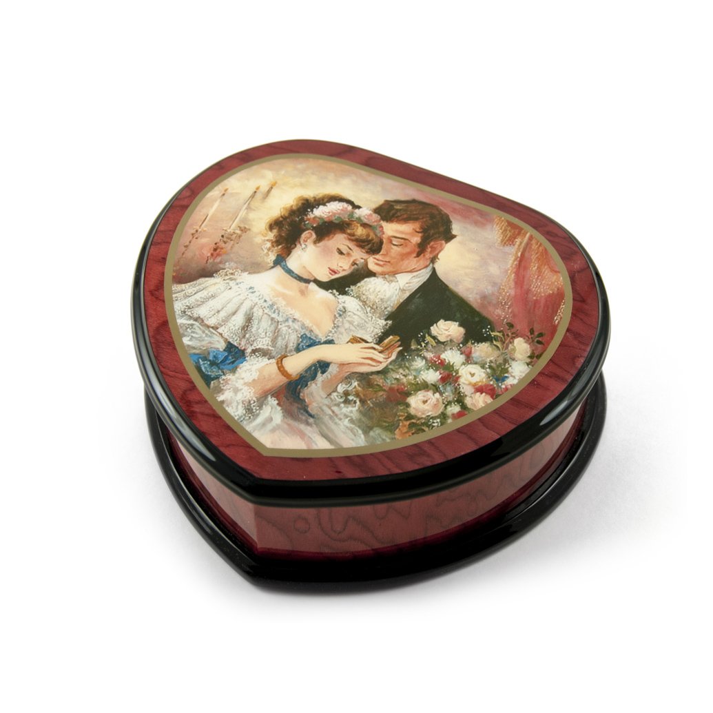 Romantic Heart Shape Painted Ercolano Music Box Titled - A Token of Love by Brenda Burke - Kiss The