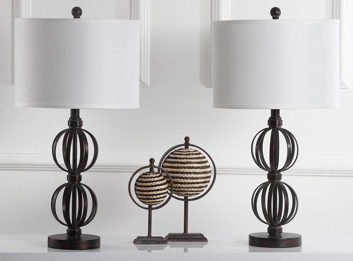 SAFAVIEH Lighting Collection Calista Rustic Farmhouse Double Sphere Oil-Rubbed Bronze 28-inch Bedroom Living Room Home Office Desk Nightstand Table Lamp Set of 2 (LED Bulbs Included)