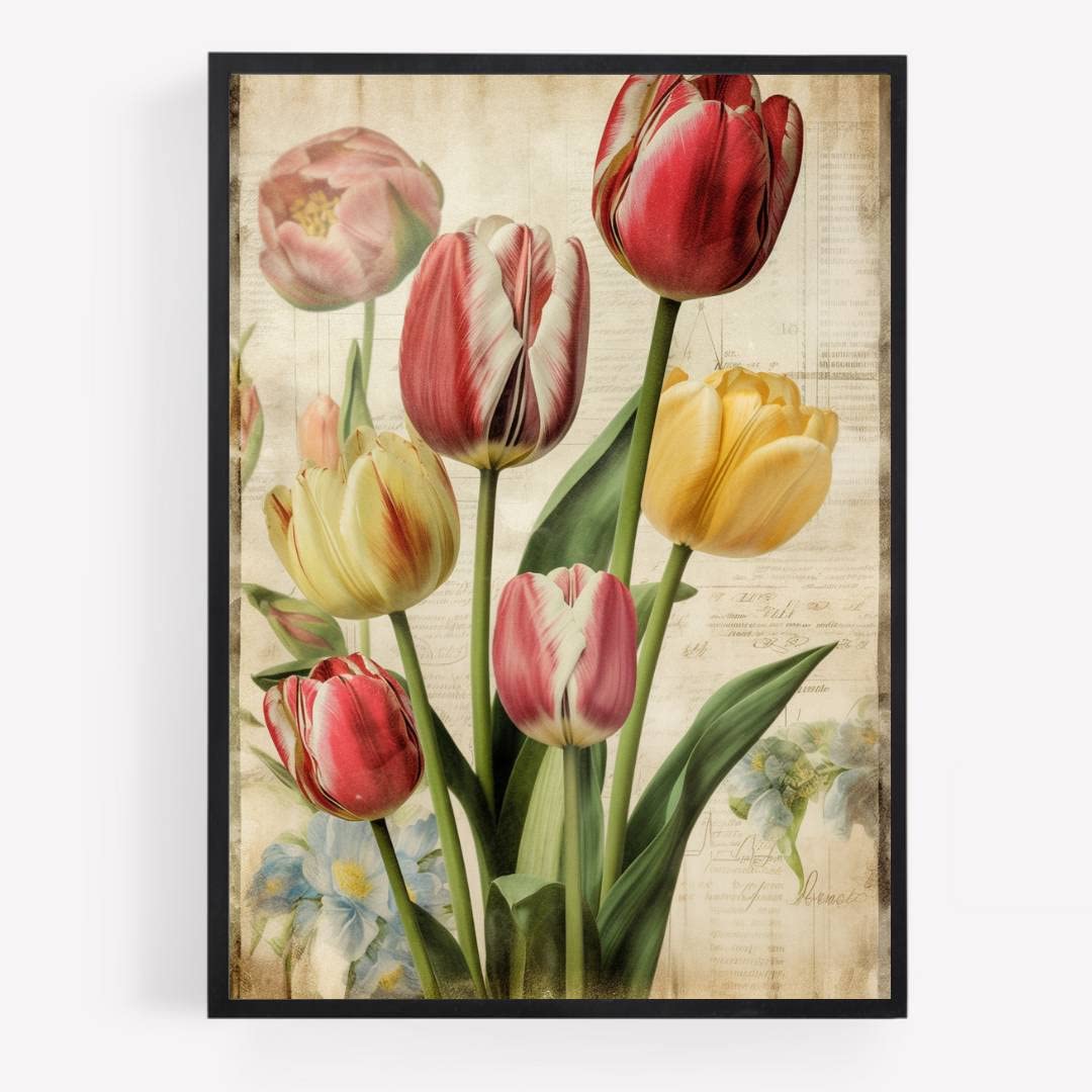 Gfc Black White Tulip Flowers Print Picture Poster A4 Unframed Mason Jar Pink Purple Yellow Shabby Chic Country Vase Wall Art Home Decor Decorating