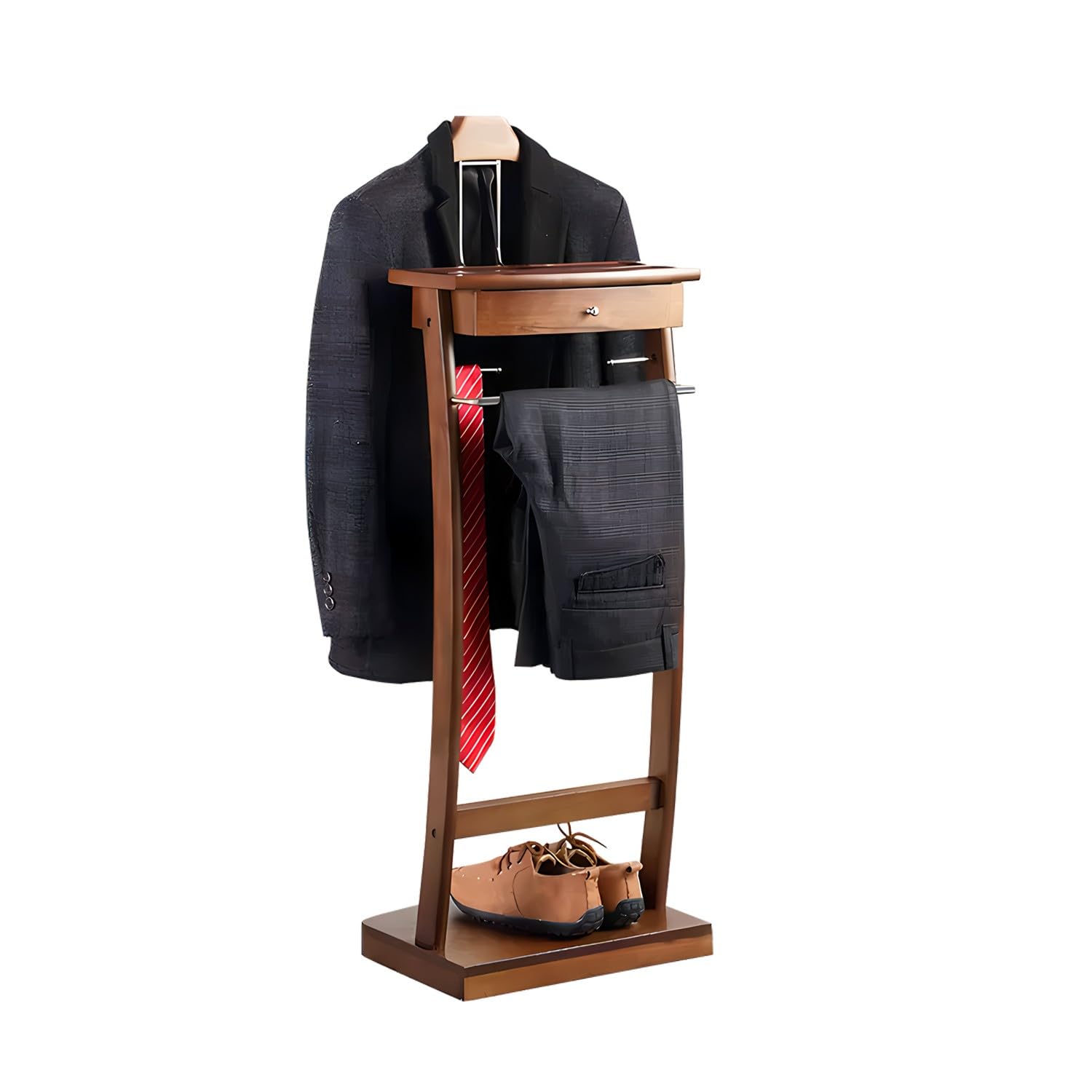 Qcesorib Men's D Valet Stan For With Pallet, Multifunctional Clothes Stan With Rawer, Floor Hangers For Clothes With Trouser Hanger, For Bathroom Office Bedroom Hotel, Brown