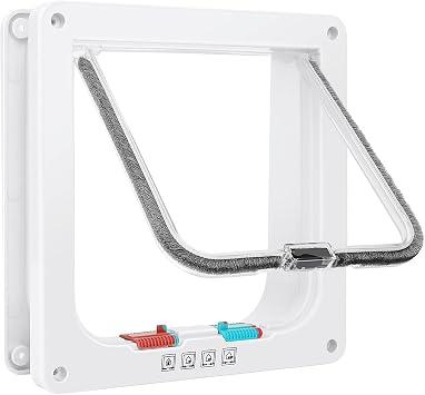 Thin Cat Door for Windows, Pet Door and Shoji, Safe Pet Door with 4-Way Lock, Thin Door and Wind and Rain Protection Cat Dump for Walls M, 6.7 in x 6.3 in Dump Parallel Import