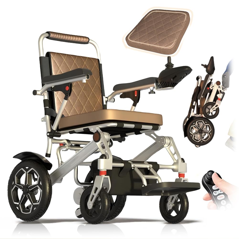 Sedia a rotelle elettrica pieghevole, ultraleggera 18 kg, batteria al litio rimovibile da 12/20/30 Ah fino a 45 km, motore 400 W, sospensioni telecomandate, pneumatici antiforatura, capacità di