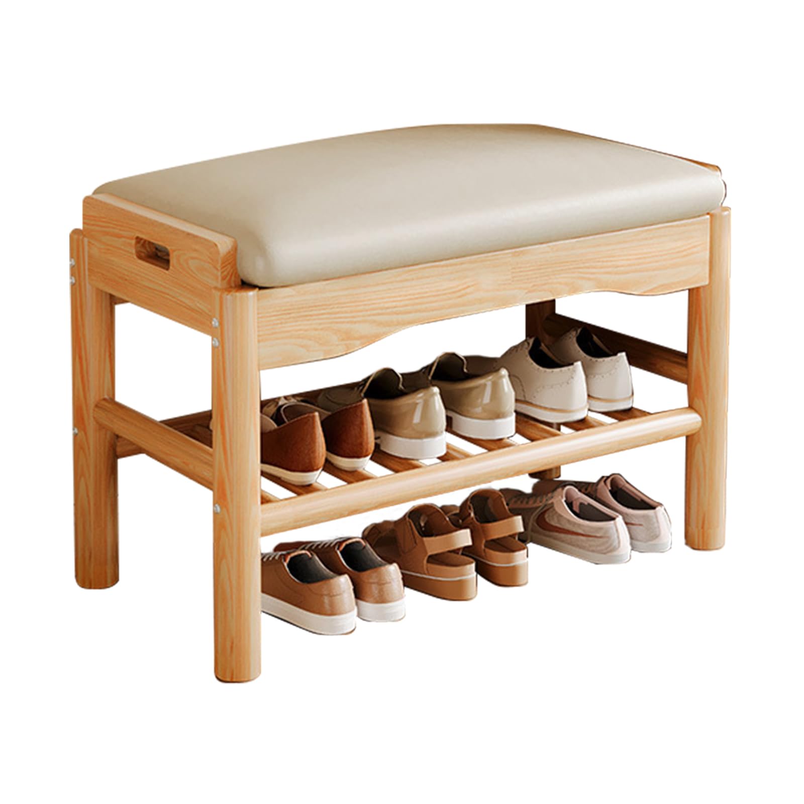 WJFTODAY Wooden Entryway Shoe Bench with Leather Seat Shoe Storage for Hallway Mudroom & Small Spaces Compact 31.5"x11.8"x15.7" Design