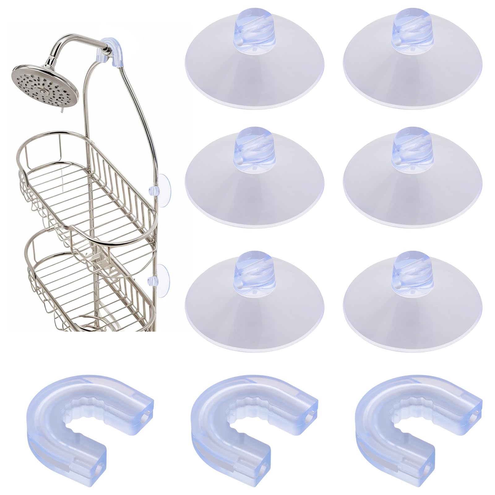 Sliverdew 6 Pieces Shower Caddy Connectors Suction Cups Easy to Attach with 3 Pieces Rubber Rings Professional Strength