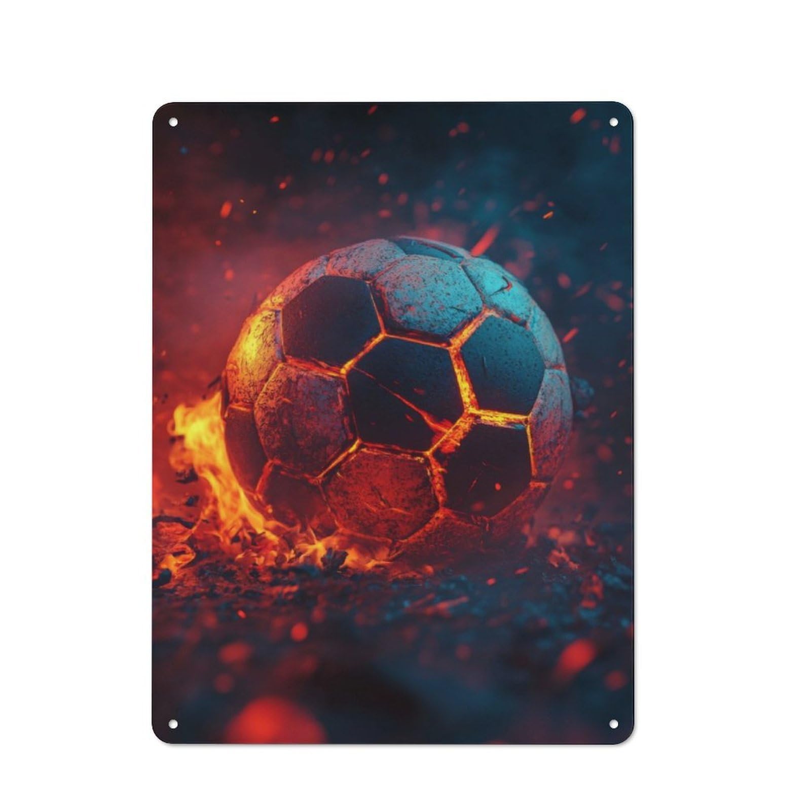 Junmoney Fiery Soccer Ball Retro Metal Wall Sign 40X30cm With For Living Room Wall, Housewarming Wall Decor For People Furnishing Living Room