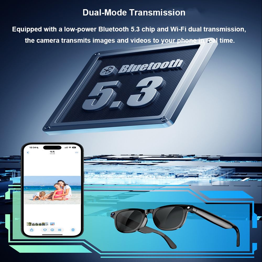 Occhiali Intelligenti Multifunzionali,Immagini 1080p,Dialogo Ai,Connessione Bluetooth/Wi-Fi,Riconoscimento Fotografico,Riduzione del Rumore,Traduzione,Controllo Touch,per Uso Quotidiano B