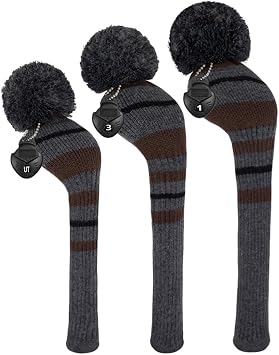Scott Edward Golf Club Cover with a Pom Pom Set of 3 Fits Well Driver460cc Fairway Wood and HybridUT with Rotating Club Number Tags for Male/Female Golfers