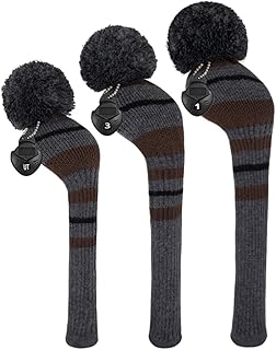 Scott Edward Golf Club Cover with a Pom Pom Set of 3 Fits Well Driver(460cc) Fairway Wood and Hybrid(UT) with Rotating Club Number Tags for Male/Female Golfers