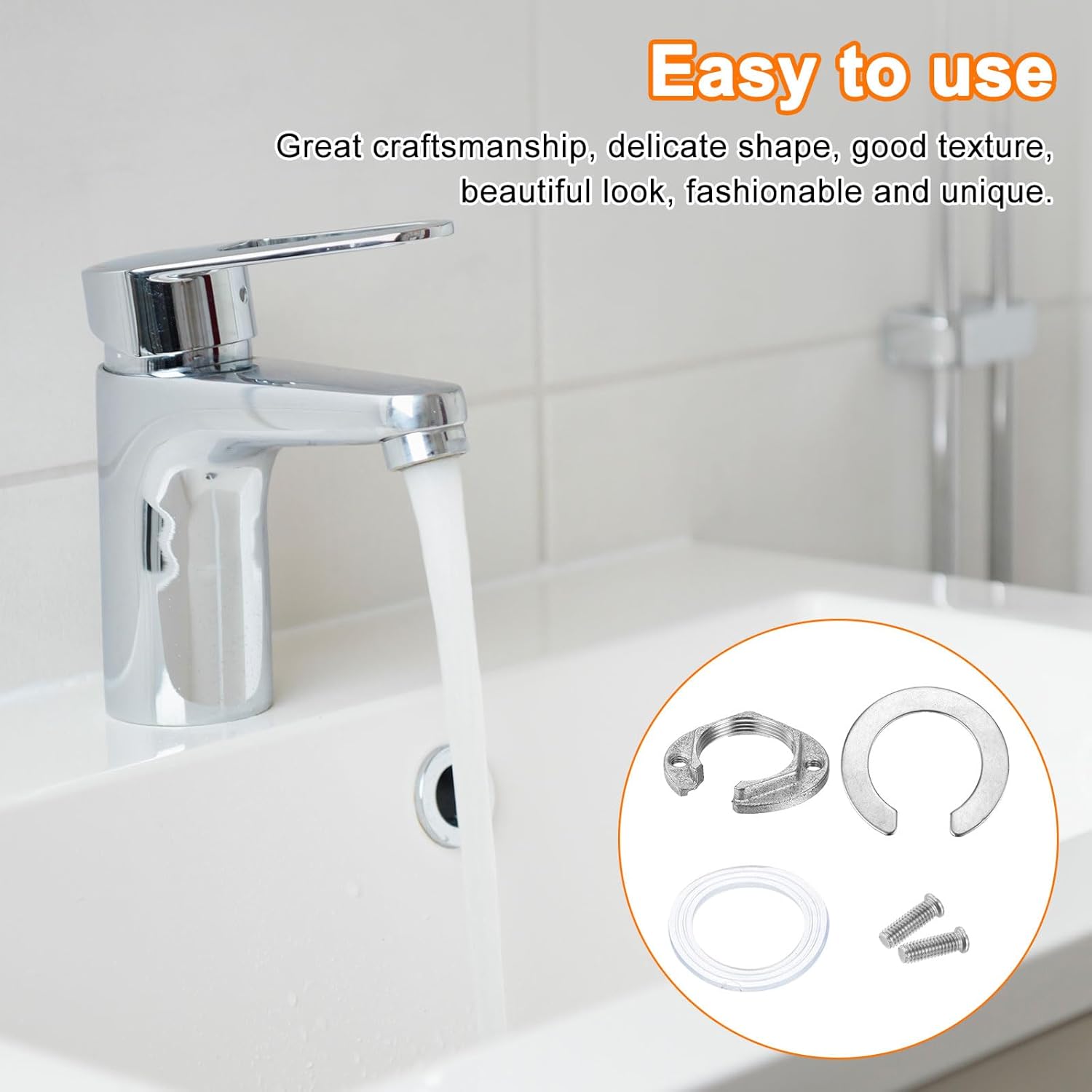 uxcell 2 Set 1.26 Inch x 0.35 Inch C Type Faucet Fixing Bracket, Bracket Faucet Accessories, Washer Accessory Tool, Faucet Mounting Nut for Kitchen, Bathroom, Silver
