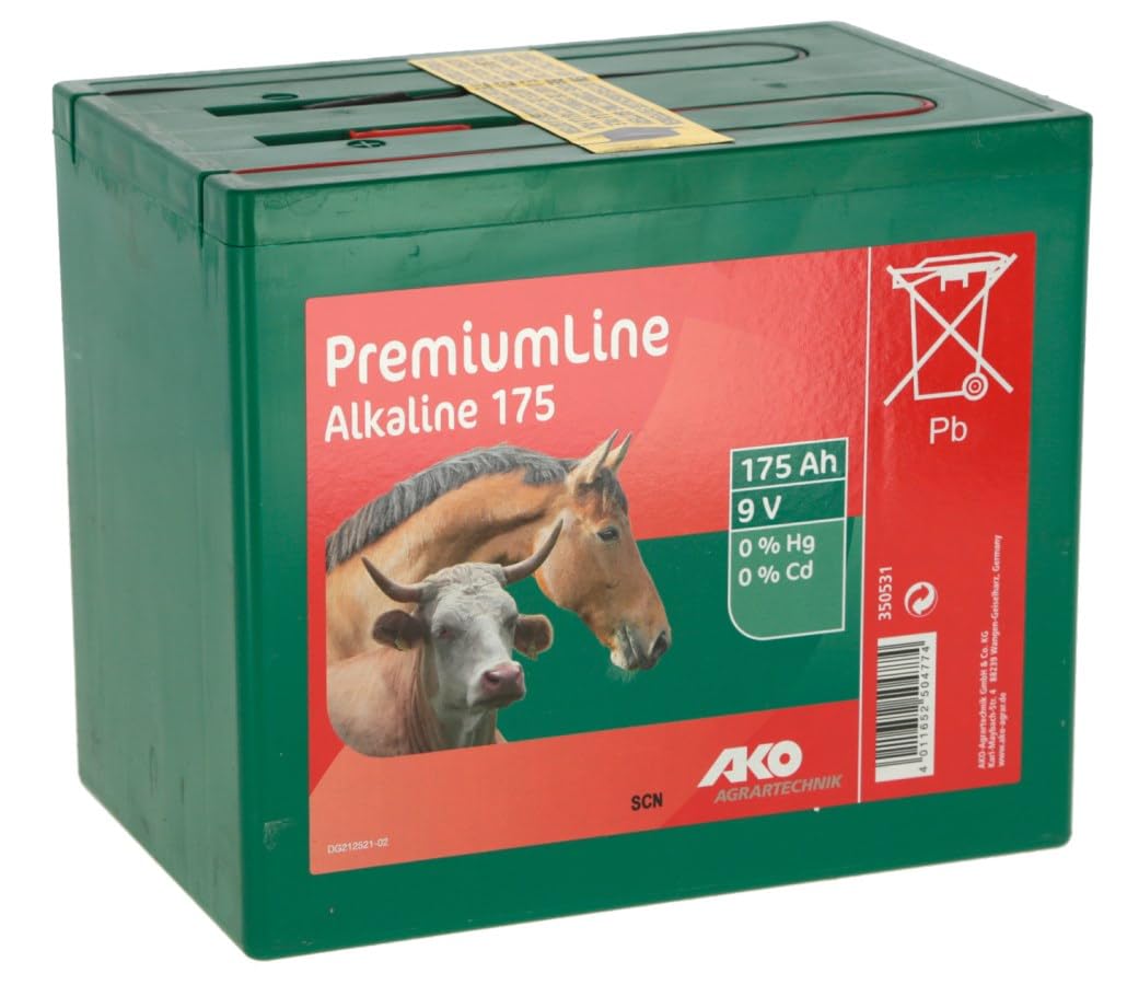 AKO - Batería alcalina de 9 V, 175 Ah, alcalina, Fuente de alimentación para aparatos de pastoreo, Voltaje Constante, Larga Vida útil