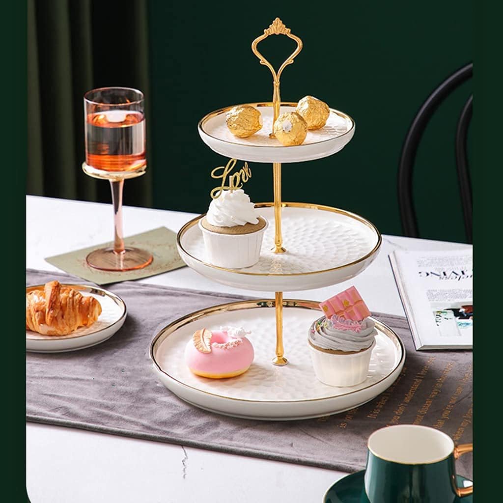 3 Tier Round Porcelain Tiered Cupcake Stand, Tiered Serving Stand, Dessert Stand, Serving Tray Platter for Tea Party, Wedding and Birthday (Green)