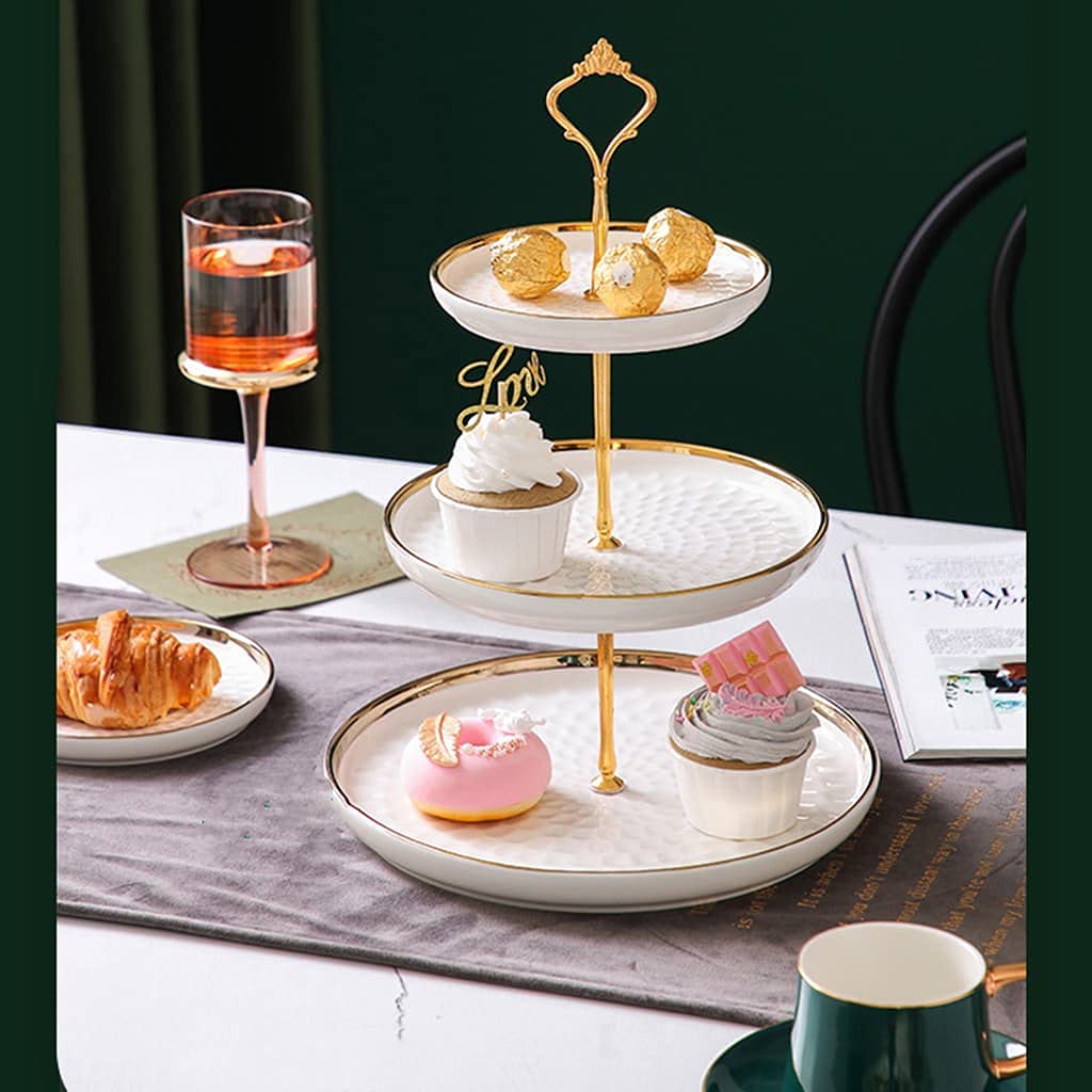 Eidoct Rundes 3-Etagen-Porzellan-Cupcake-Gestell, Servierteller für Desserts, Serviertablett für Teepartys, Hochzeiten und Geburtstage (grün)