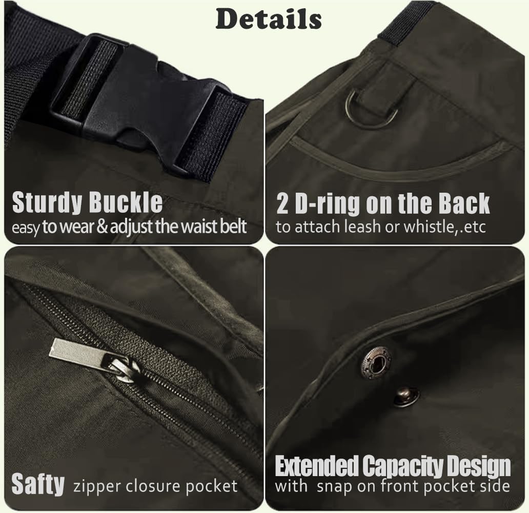Grembiule da addestramento per cani, con tasche staccabili e cintura regolabile, tasche in vita, per donne e uomini (verde)