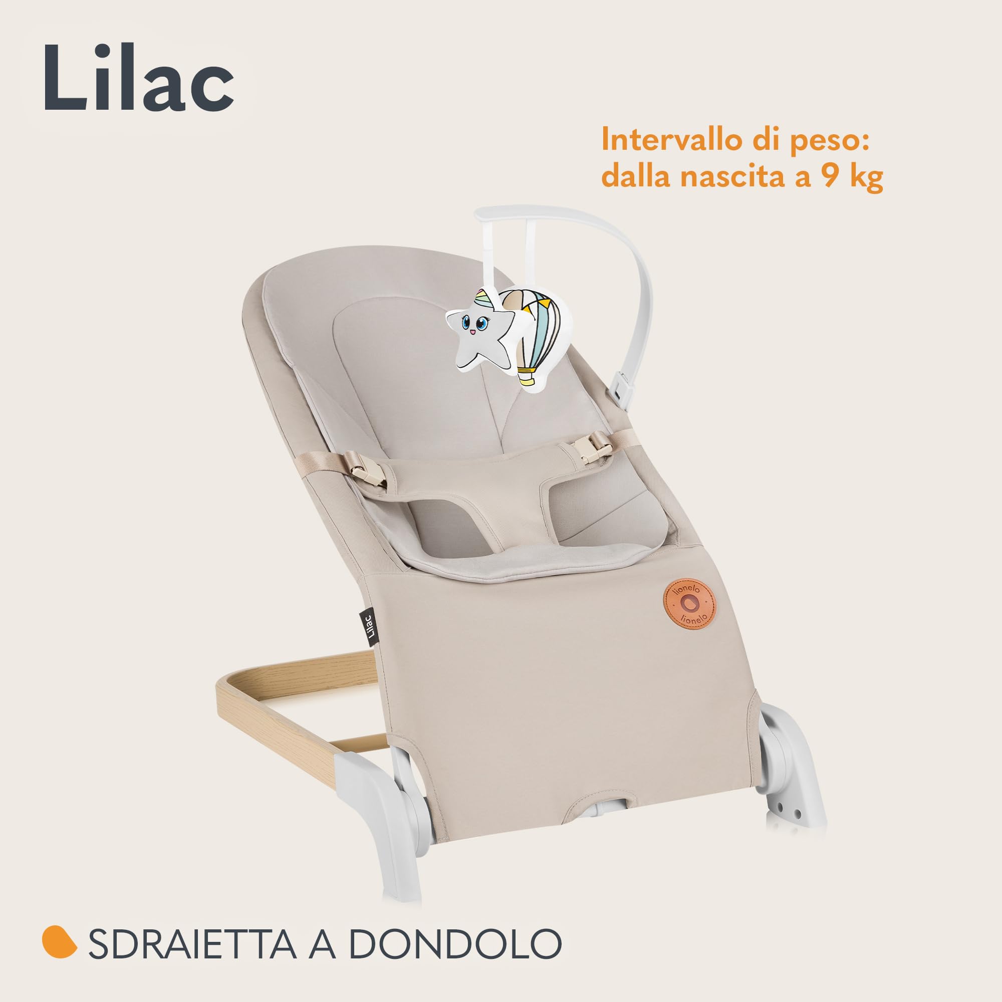 LIONELO Lilac Sdraietta Dondolo 2 in 1 Pieghevole per Neonati fino a 9 kg | Da 0 a 6 Mesi, Inclinazione Regolabile, Cinture a 3 Punti, 2 Giochi, Chiusura a Libro, Leggera 3,2 kg