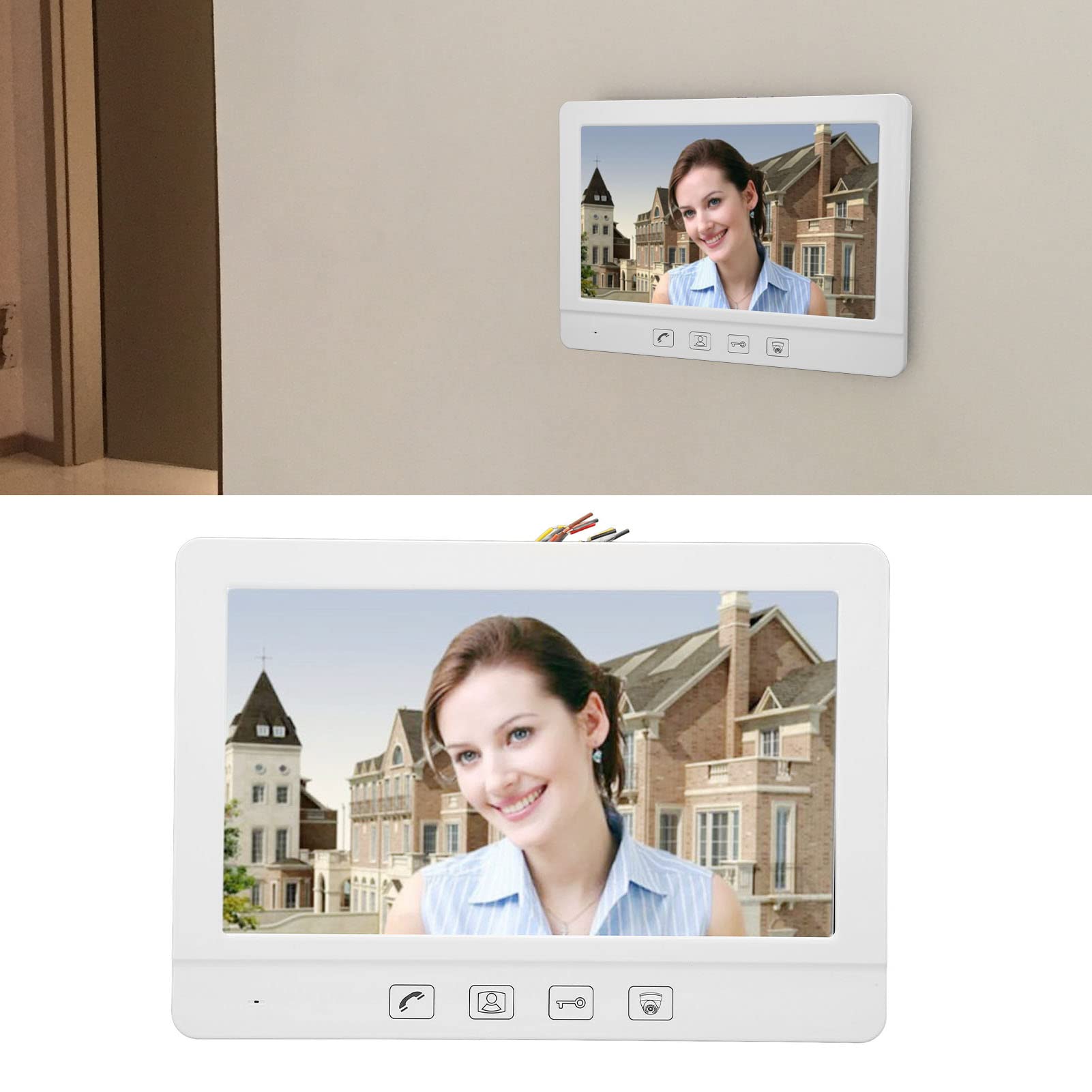 Generic Bezprzewodowy Wyświetlacz Domofonowy Nowoczesny Ceramiczny Biały 10,1-calowy Monitor Wideodomofonowy do Mieszkań/hoteli Materiał ABS (wtyczka UE)