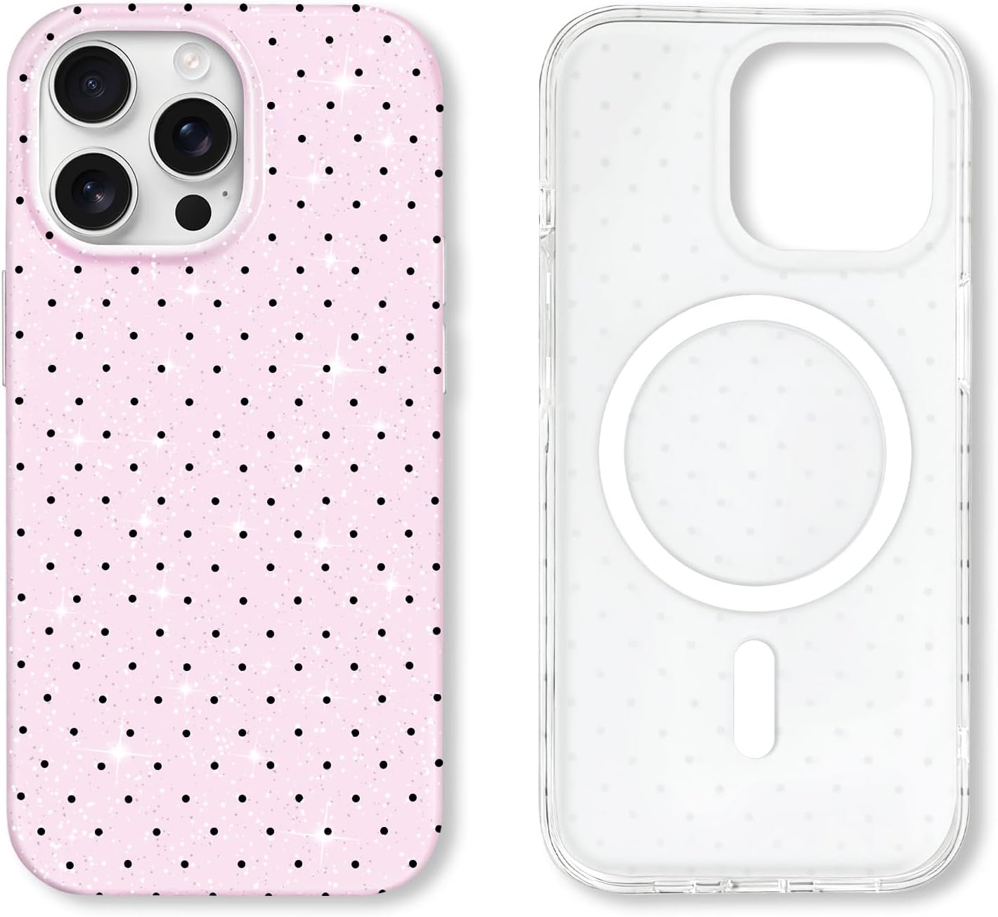 Hython for iPhone 13 Pro Case Cute Polka Dot Aesthetic Design Simple Cover 6.1", Thin Slim Anti-Scratch Soft TPU Bumper Shockproof Rubber Protective Phone Cases for Women Girls, Glitter Magnetic Pink