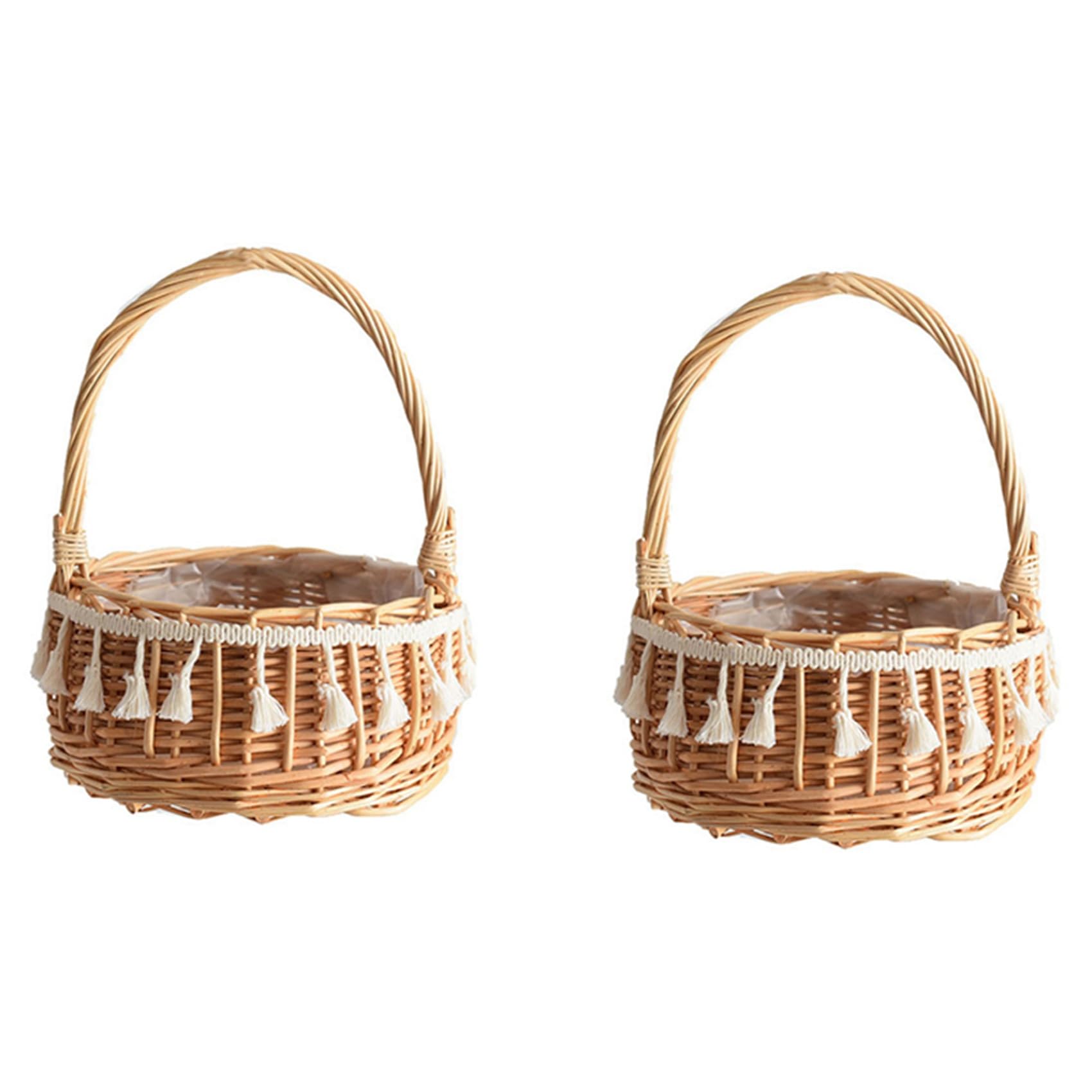 Hndhbfgrt 2X Woven Storage Basket and Ribbon Wedding Flower Girl Baskets Wicker Rattan Flower Basket for Home Garden Decor