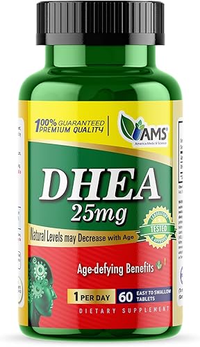 America Medic & Science DHEA 25 mg (60 tabletas)  Suplemento dietético para hombres y mujeres  Apoyo inmunológico, equilibrio hormonal, apoyo al