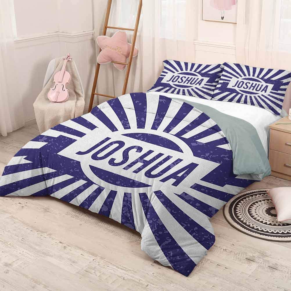 prunushome Joshua Modern Duvet Cover SetPopular Name for Men in Dark Blue Color on Radial Backdrop Worn Appearance Good Choice as a Gift Navy Blue and White 104x90in/20x35inx2
