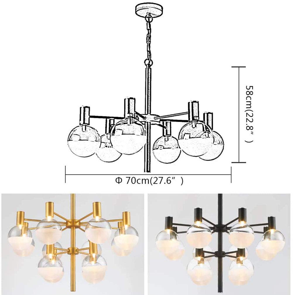 Lampadario Sputnik 20 Luci LED 68 Cm Nero E Oro – Plafoniera Rettangolare Moderna In Metallo Per Isola Cucina E Sala Da Pranzo