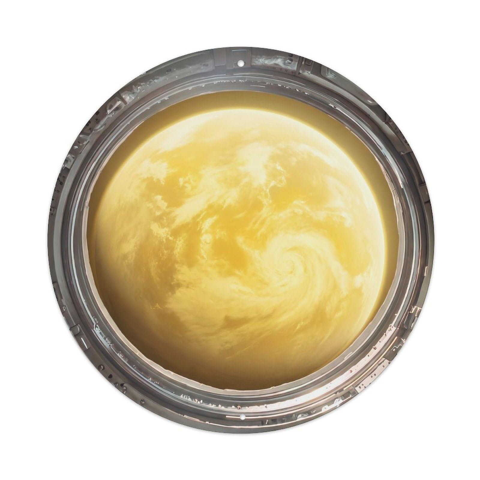 Metal Tin Sign Yellow Clouded Planet from Space Station