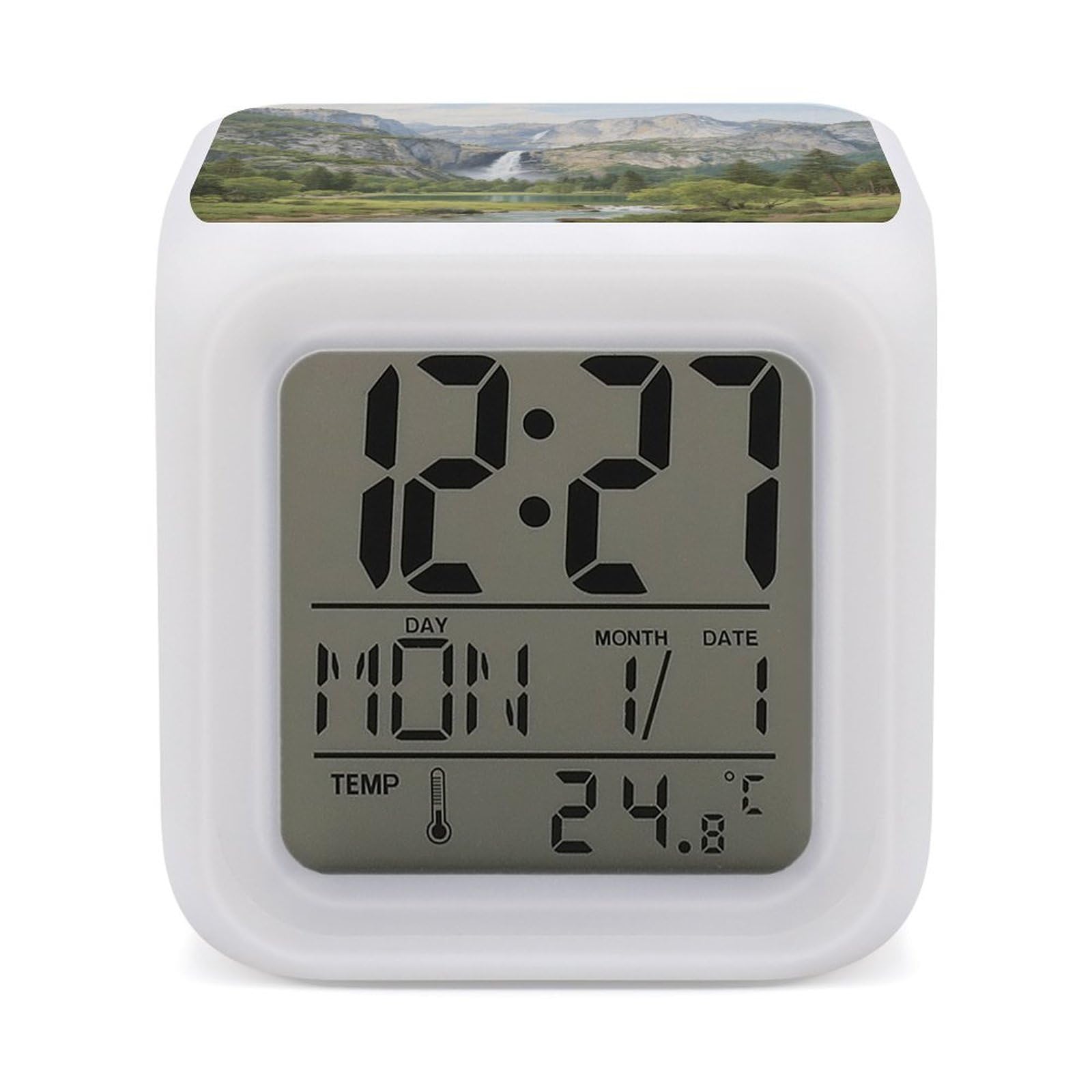 Reloj despertador digital LED con temperatura y luces de 7 colores para mesita de noche
