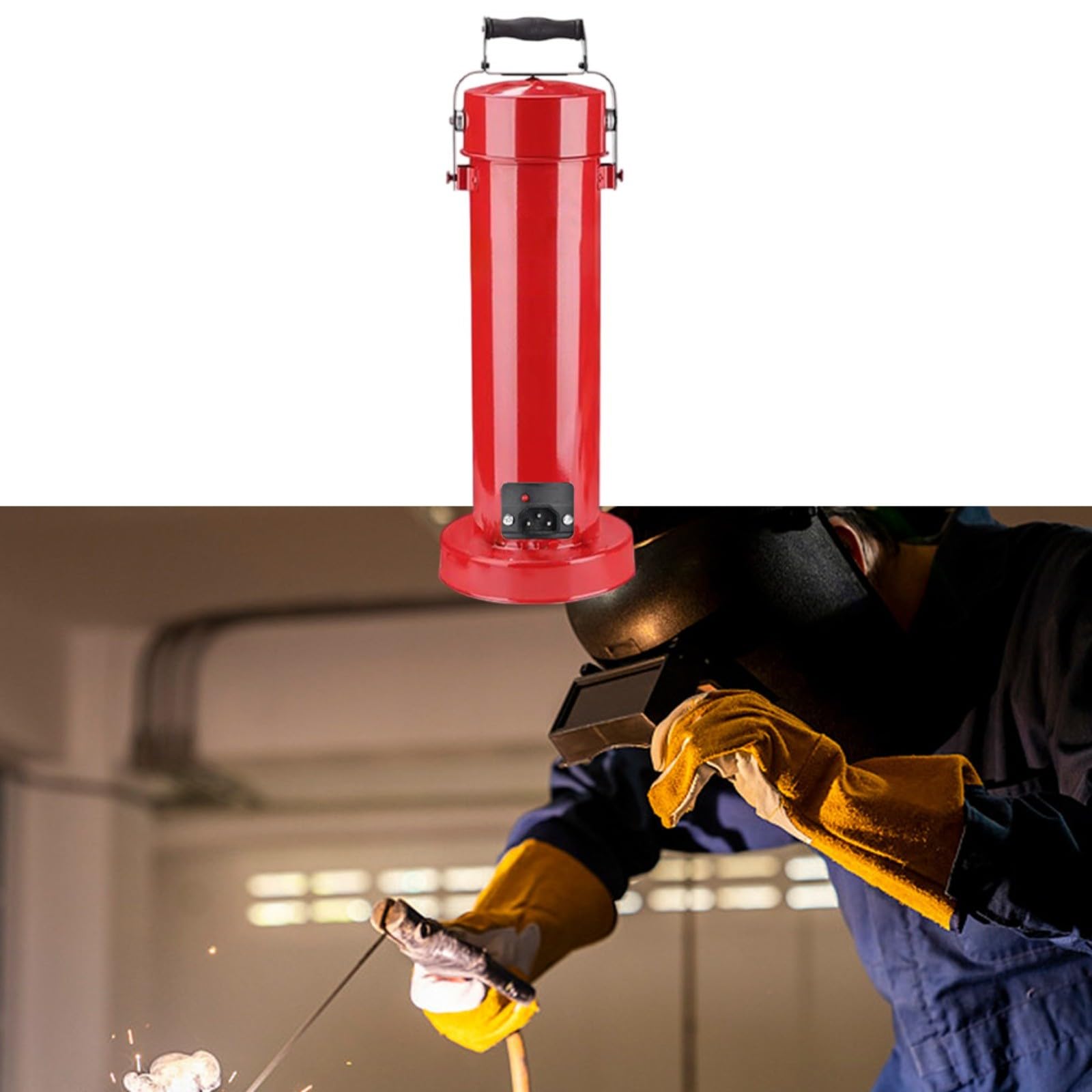 Electrodos de soldadura de aluminio, depósito de 5 kg con función de calefacción, 180 °C, para barras de 400 mm, tubo de transporte impermeable con asa y correa para soldadura MMA, taller para obras