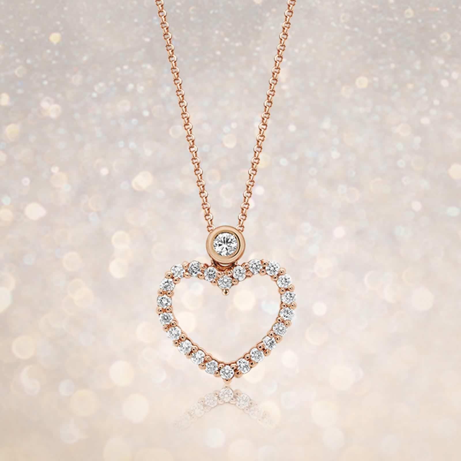 Cadena para mujer con colgante de corazón, cadena de diamante auténtico, 9 K/14 K/18 K, oro rosa, moda clásica