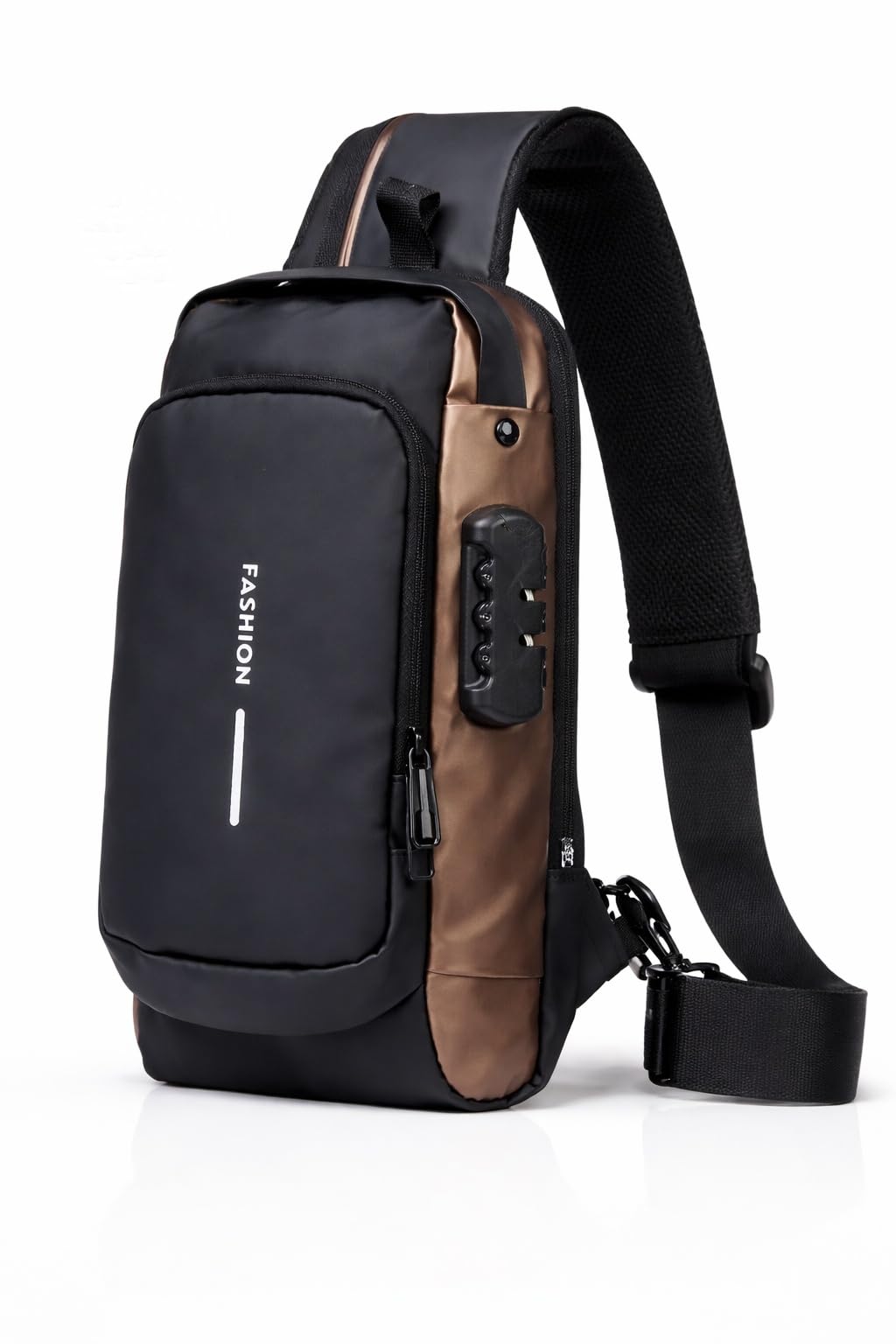 NEW GOLDEN STORE Waterproof Polyester,(Black Gold) Slim Unisex Crossbody Sling Bag Chest Backpack Men's Shoulder Bag, Leisure Travel Handbag, Hard Shell Anti-Theft Chest Bag-image-10