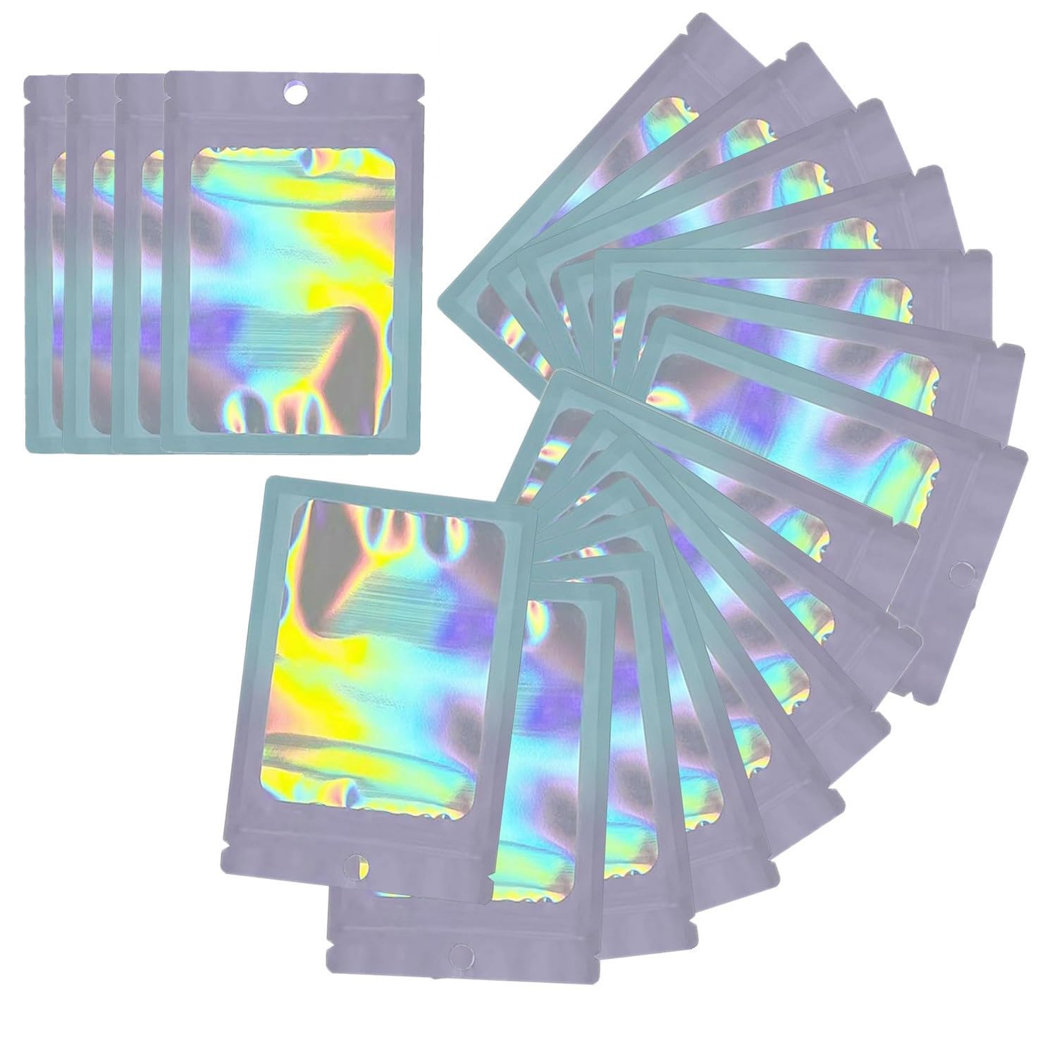 100 Pieces Resealable Ziplock Bags,Holographic Gradient Bags with Clear Window,Packaging Bags Storage Bags Sample Bags Zipper Pouches for Jewelry,Snack,Food Storage,Electronic Parts (10.5 * 15cm)