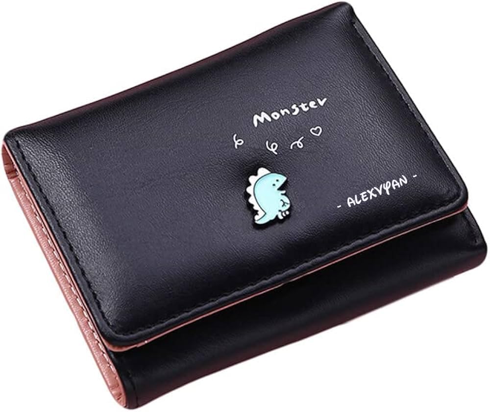Compact Monster Tri-fold Wallet PU Leather, Women's Purse Wallet Organizer Female Hand Clutch Women/Ladies/Girls Wallets Credit Card Holder - Black-image-38