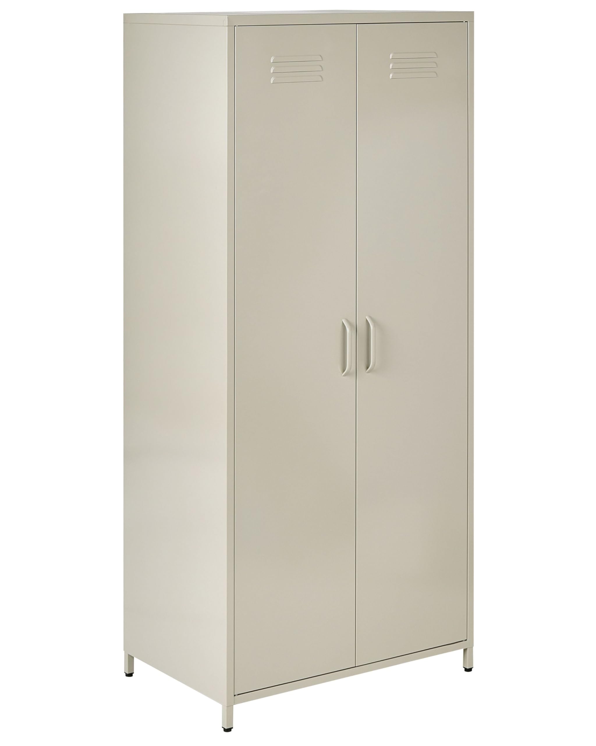 Beliani Armoire pour Bureau à Domicile Industrielle Rangement à 2 Portes en Acier Beige Clair Varna