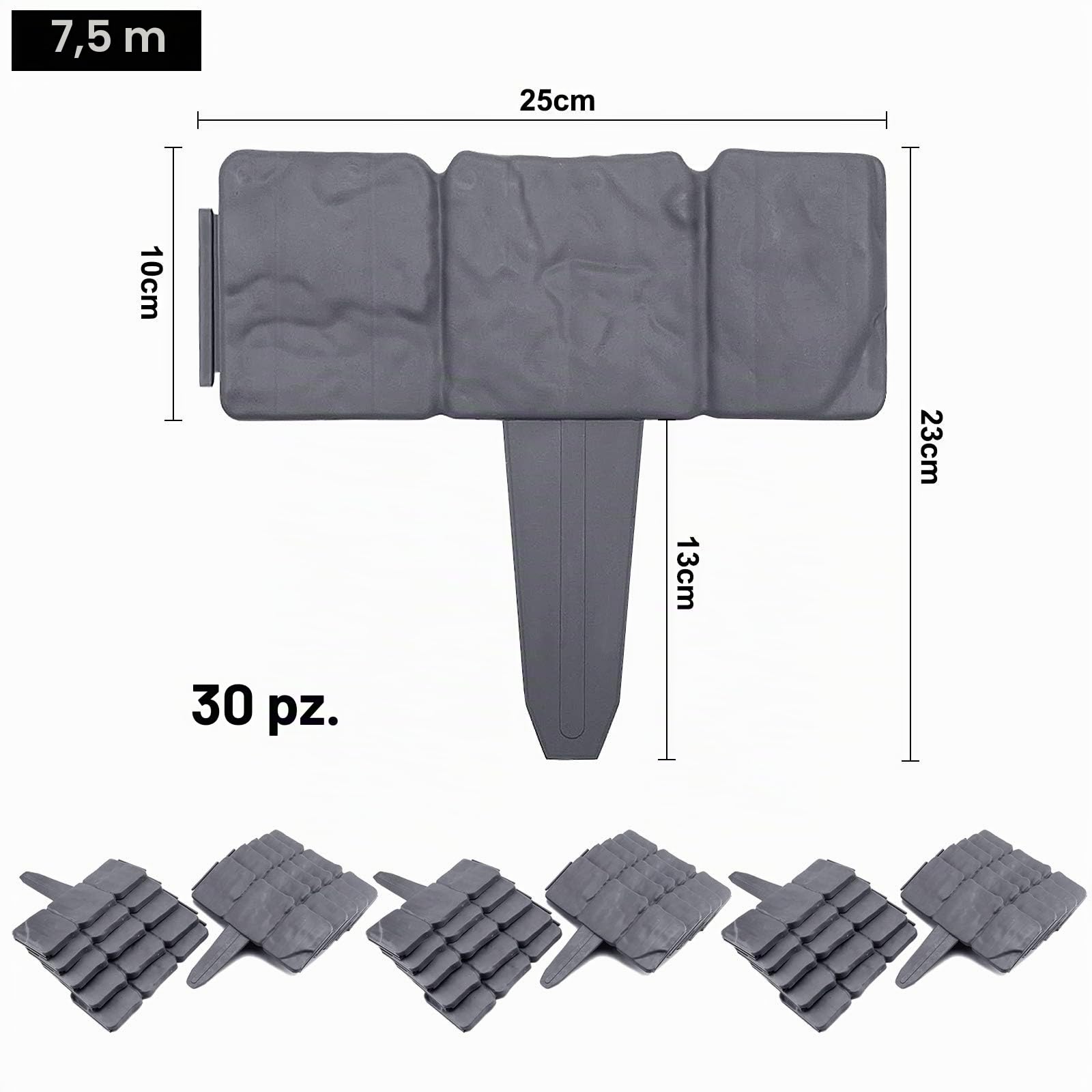 UISEBRT 30 Pezzi Bordo per Giardini Grigio 7.5m, Bordo per Prato in plastica, Effetto Pietra, Palizzata per Giardino Bordo Aiuole, Antracite