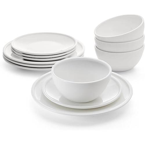 Mikasa Colter Bone China Lightweight Chip Resistant 12 Piece Dinnerware Set, Service for 4, White