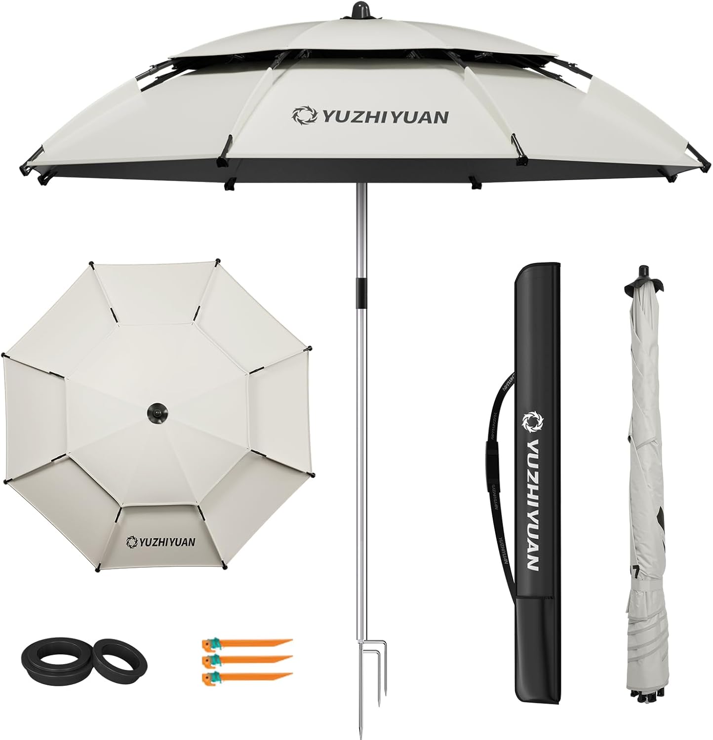 Outdoor Umbrellas for Patio 7.2/7.8/8.5FT Patio Table Umbrella with Tilt, UPF50+ UV Protection, High Black Coated, with Carry Bag, Great for Beach, Camping, Picnic, Backyard Classic Series 7.2FT - Cream White - C