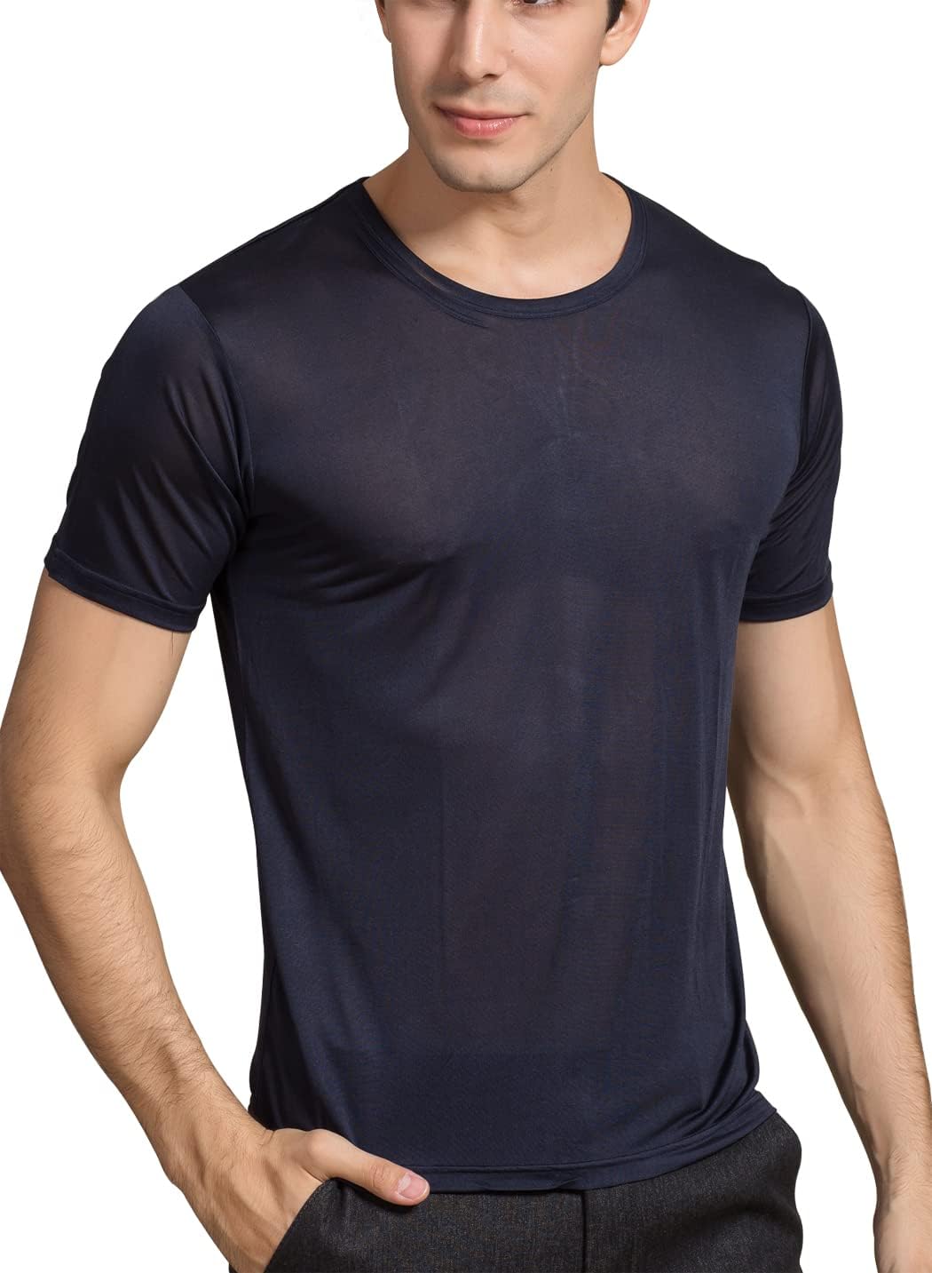 METWAY Mens Silk T Shirt Casual Short Sleeve Crew Neck MulberrySilk Tee Undershirt Super Soft/Breathable Workout Shirt