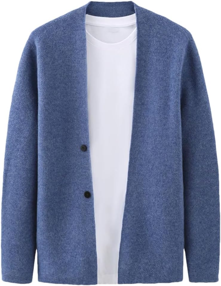 Men's V-Neck Wool Knitted Cardigan Jacket Solid Color Casual Simple Business Knitted Cardigan
