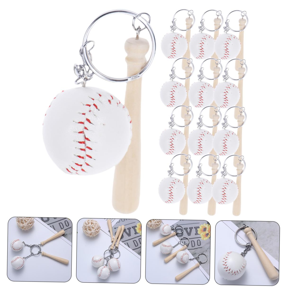 Uonlytech 16 pezzi Portachiavi da Baseball Forma di Mazza Ciondolo Sportivo per Donne Decorazione per Borse e Regalo Pratico e Resistente