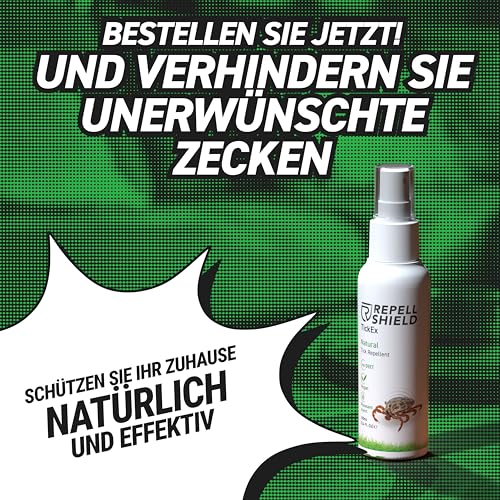 RepellShield® Natürlicher Zeckenschutz -100ml- Effektives Geraniol Anti Zecken Spray Keine Flecken & Rückstände, Zeckenspray Anti Zecken Mensch, Mittel gegen Zecken im Garten