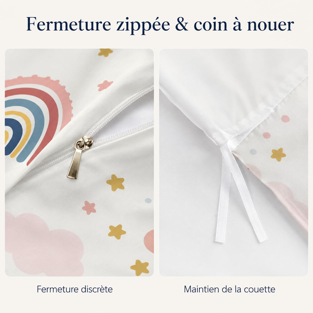 Parure de lit pour Enfant et BéBé étoiles Étoile Housse de Couette 100x135 cm Bebe et Taie d'oreiller 40x60 cm, Lune Jaune Réversible Ensemble de Literie Linge de Lit pour Tout-Petits