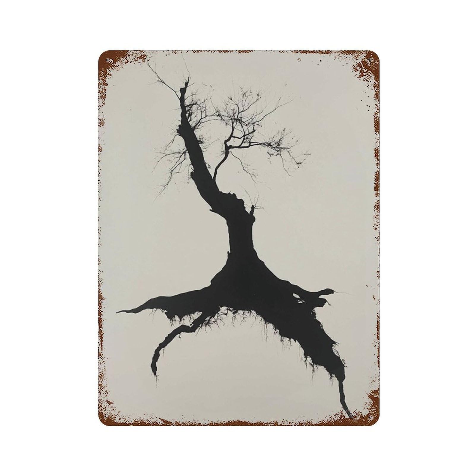 xiaoxiaoshen Minimalist Tree Silhouette Black Ink Nature Zen Botanical Wall Decor Art Metal Tin Poster Modern Home Decor Art Home Bar Shop Decorations Vintage Sign 40x30cm