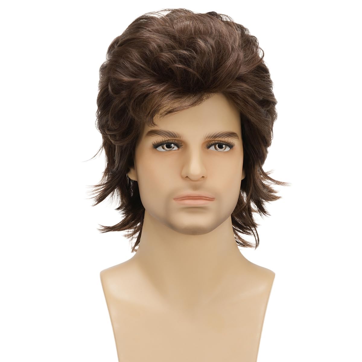 Men 80s Wig Short Brown Mullet Wigs,Disco Rocker Punk Synthetic Hair for Daily Cosplay Halloween Wigs - Image 5
