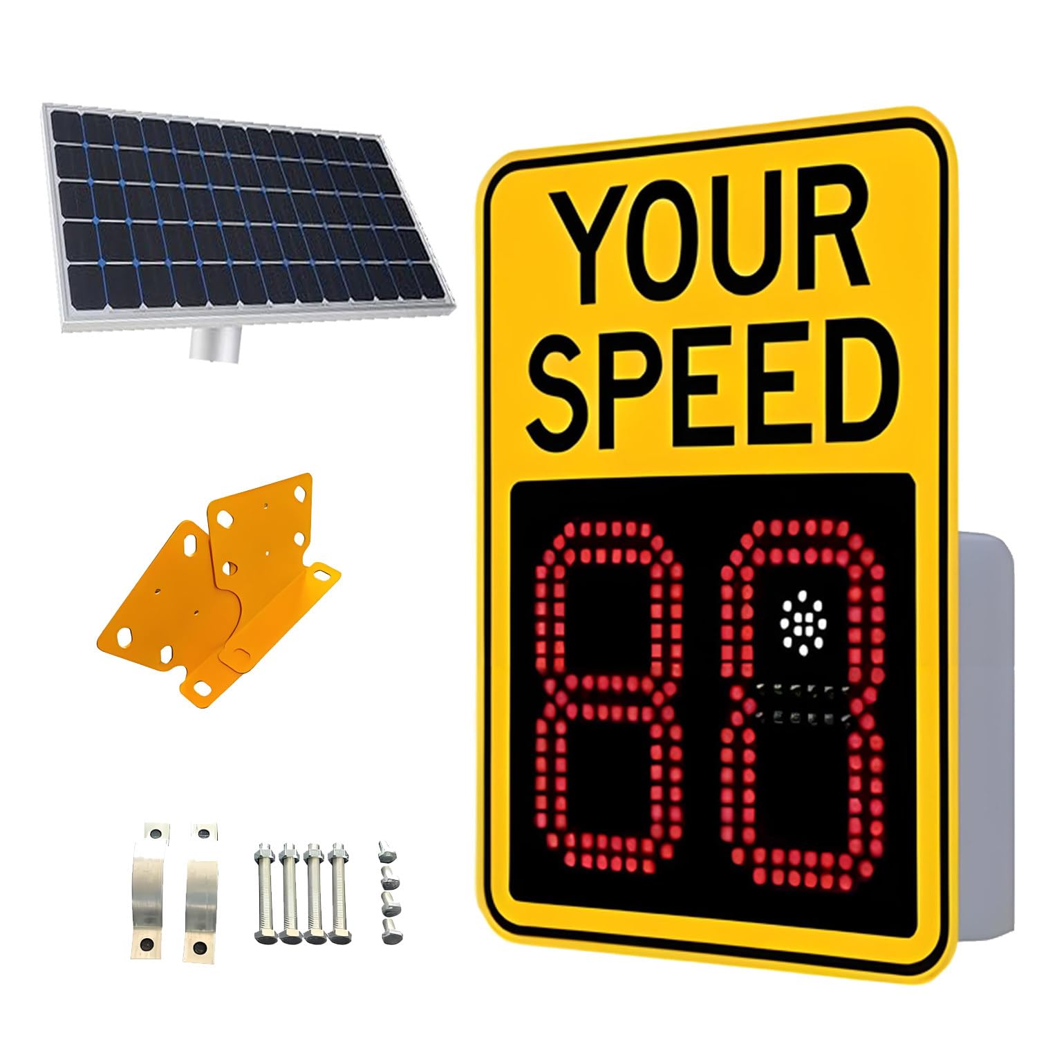 Señal de límite de Velocidad con Radar Solar, Control inalámbrico White-24 * 35in | Panel de advertencia de tráfico con control remoto, limitador de velocidad ajustable y tratamiento impermeable IP65