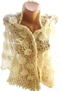 Crochet ivory shawl wedding wrap cream shawl winter wedding lace shawl gift for her ready to ship