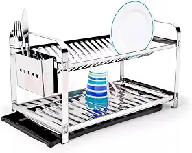 Escorredor de Louças 20 Pratos com Porta Talher Inox e Bandeja Mak-Inox 2220