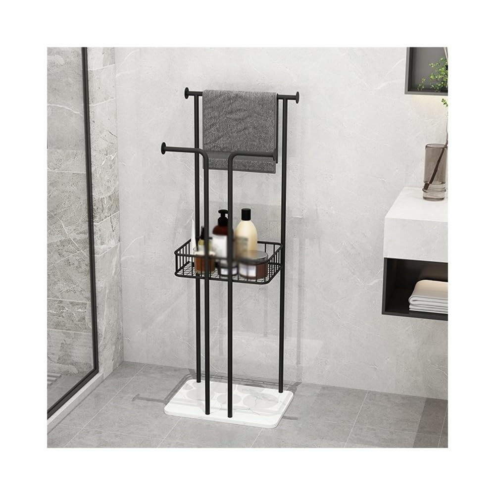 towel rail Modern Bathroom Towel Rack Floor Simple Marble Hotel High-end(Black)