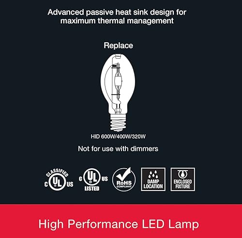 Miniatura 3 de Satco Lámpara LED S23145 Hi-Pro de potencia y temperatura de color seleccionable, repuesto HID, base EX39, 120W100W80W, 3000K4000K5000K, (1 bombilla