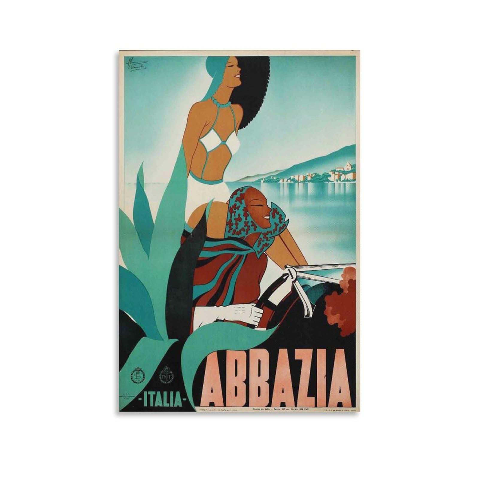SXDMOUBK 1938 Italia, Abbazia by Filippo Romoli Italy Vintage Illustrated Travel Poster Wall Art Scroll Canvas Painting Picture Living Room Decor Home 20x30inch(50x75cm)